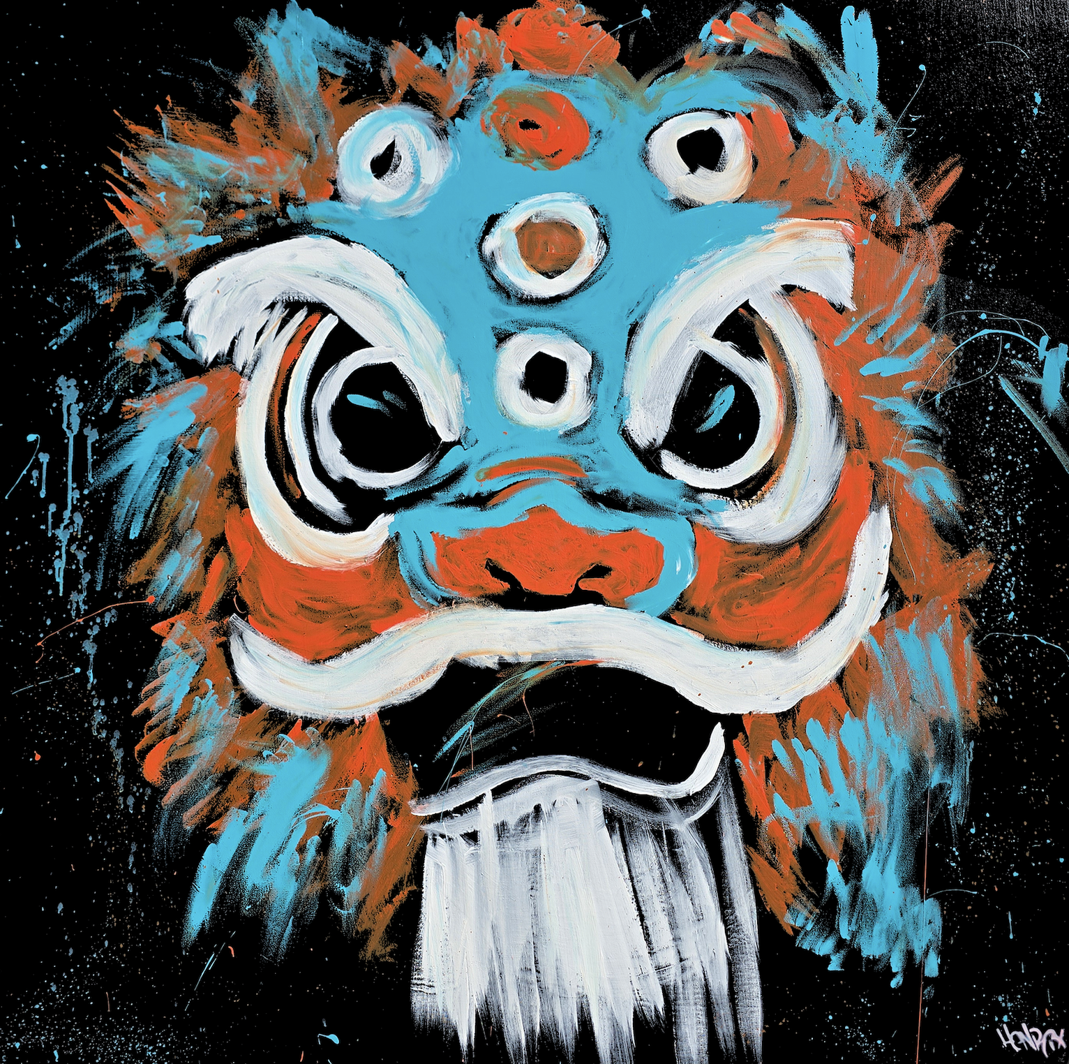 Close-up of Kodi: Chinese lion canvas art