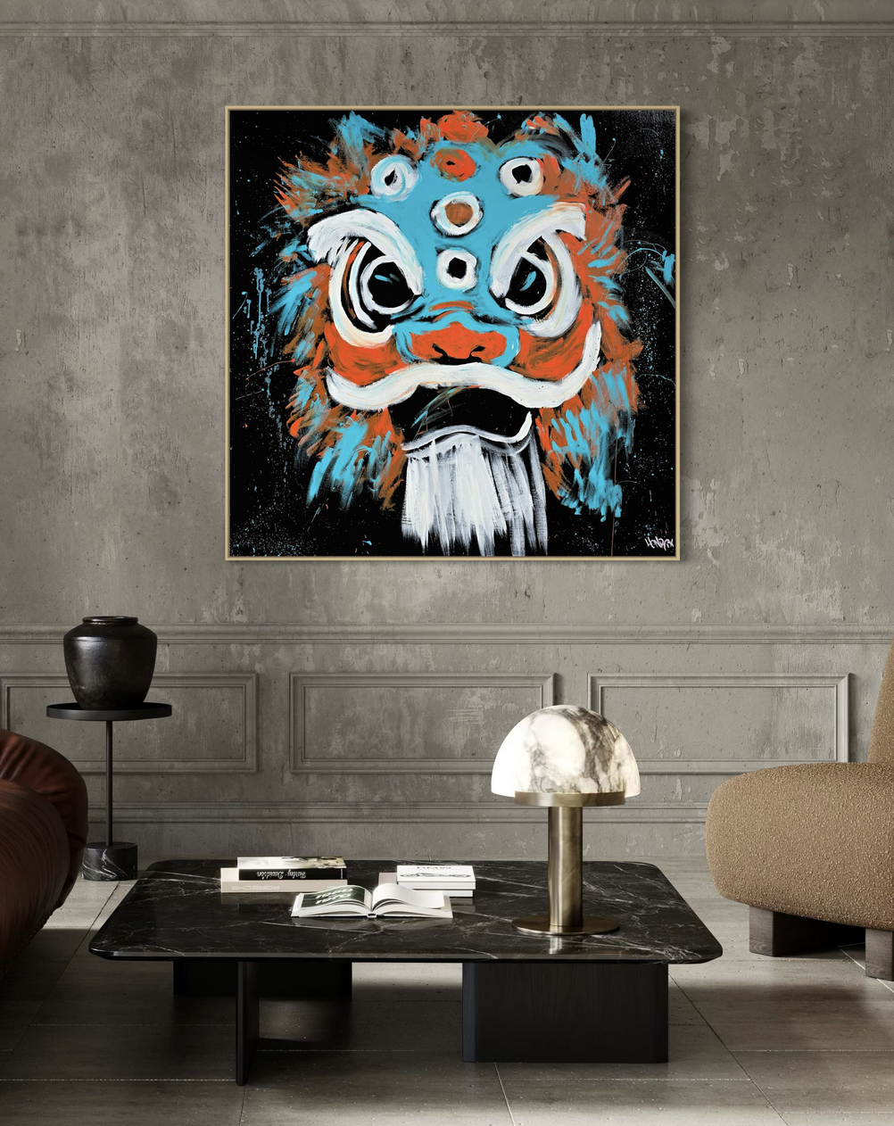 Kodi: Chinese lion canvas art displayed on a wall
