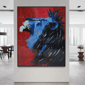 Blood and Blue original painting by Henrix featuring a surreal composition with strong red and blue contrast and resin finish