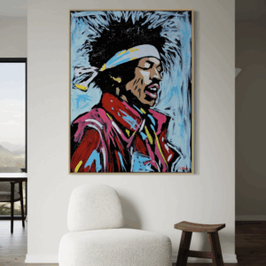 Hendrix x Henrix original painting by Henrix featuring a stylized portrait inspired by Jimi Hendrix and artistic identity