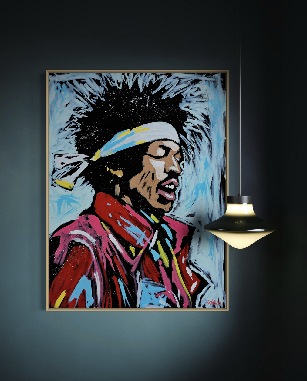 Hendrix x Henrix art print on canvas displayed on a wall
