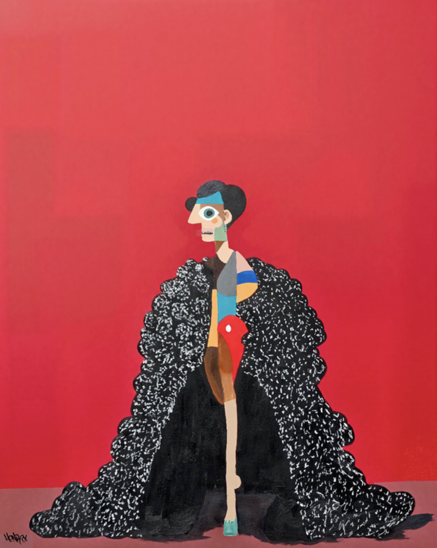 Met Gala original painting by Henrix – surreal cubist fashion portrait close-up