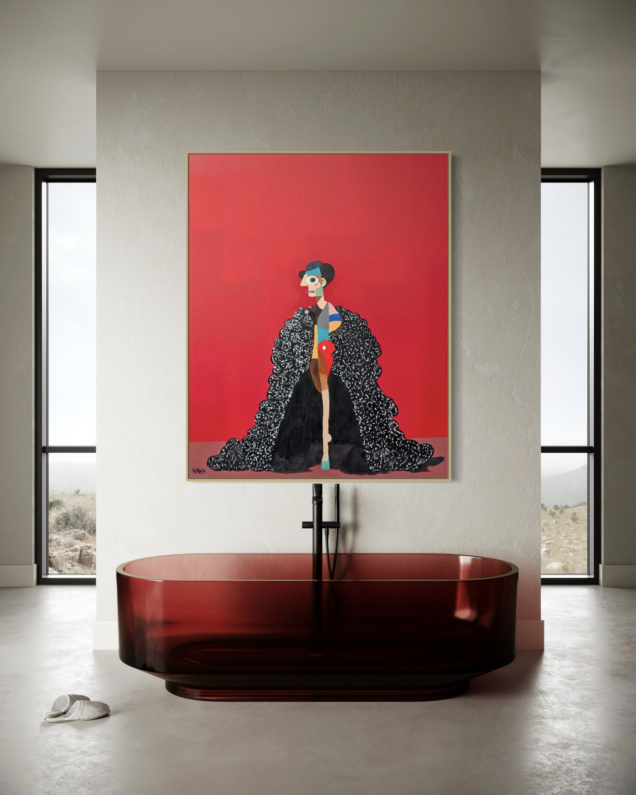 Met Gala canvas print by Henrix – close-up of cubist fashion portrait details