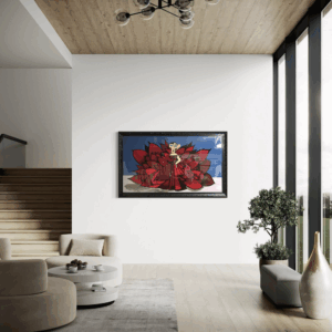 "Cardi" original painting by Henrix. Inspired by Cardi B's Met Gala look, this piece captures red carpet glam with a fierce dress and abstract detailing.
