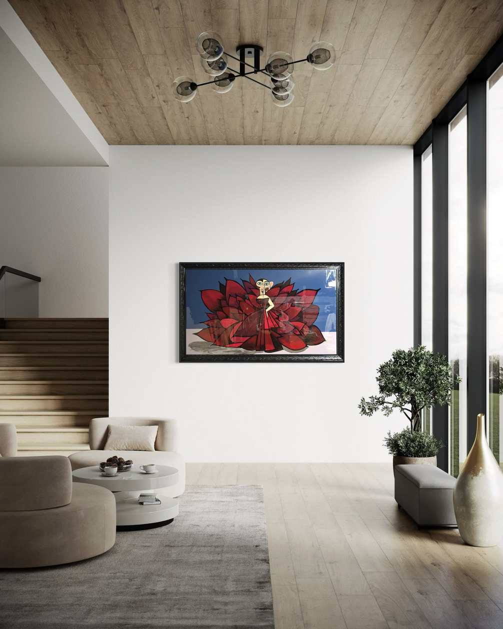 "Cardi" original painting by Henrix. Inspired by Cardi B's Met Gala look, this piece captures red carpet glam with a fierce dress and abstract detailing.