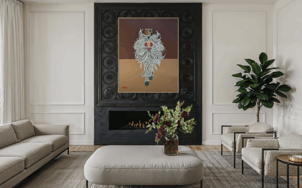 Artwork by Henrix featuring feathered patterns and layered textures, channeling JLo’s 2024 Met Gala style