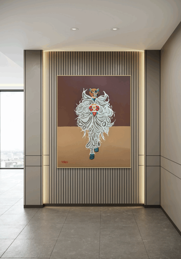 Artwork by Henrix featuring feathered patterns and layered textures, channeling JLo’s 2024 Met Gala style