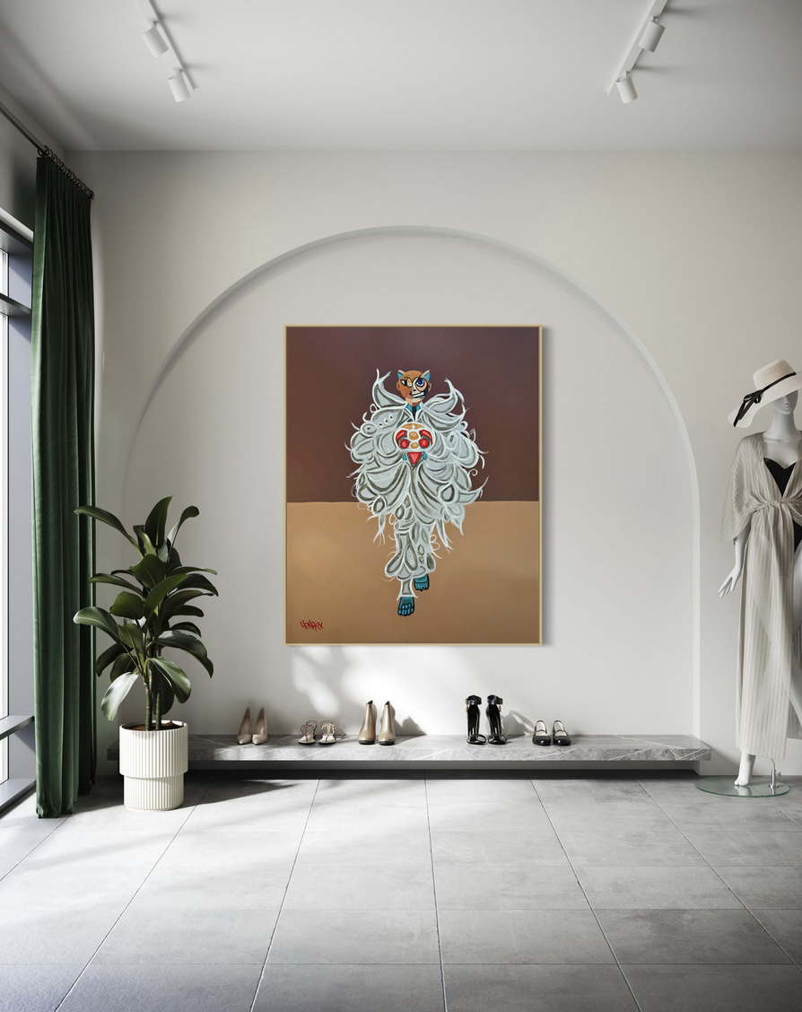 Artwork by Henrix featuring feathered patterns and layered textures, channeling JLo’s 2024 Met Gala style