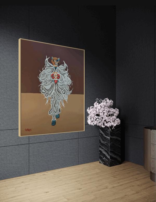 Artwork by Henrix featuring feathered patterns and layered textures, channeling JLo’s 2024 Met Gala style