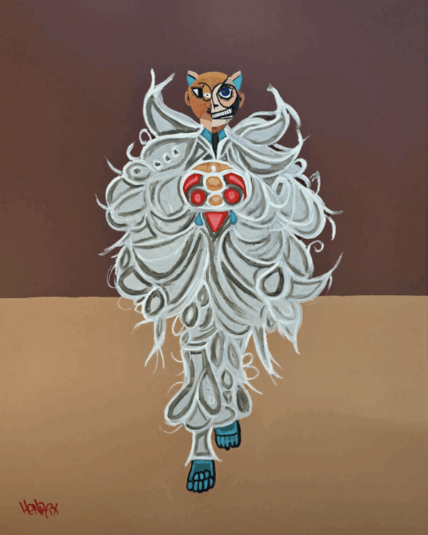 Artwork by Henrix featuring feathered patterns and layered textures, channeling JLo’s 2024 Met Gala style