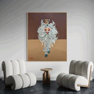 Artwork by Henrix featuring feathered patterns and layered textures, channeling JLo’s 2024 Met Gala style