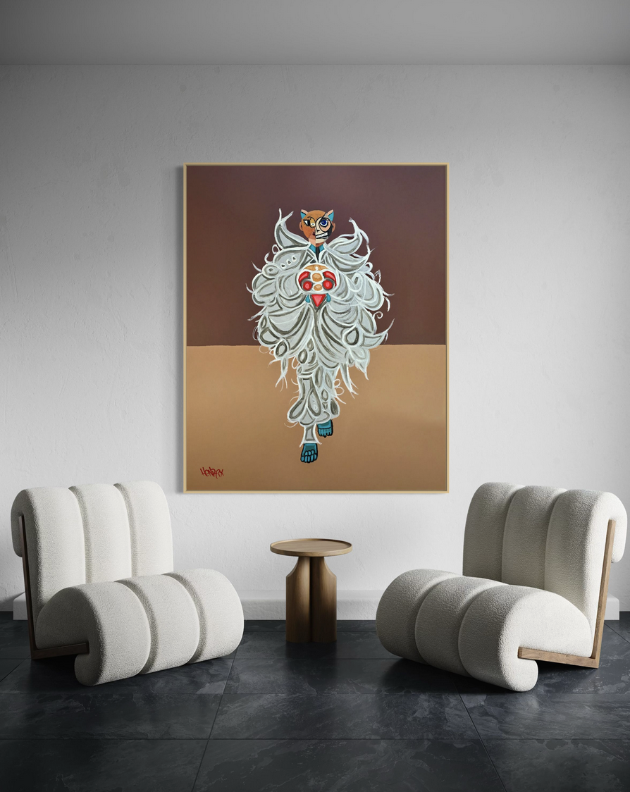 Artwork by Henrix featuring feathered patterns and layered textures, channeling JLo’s 2024 Met Gala style