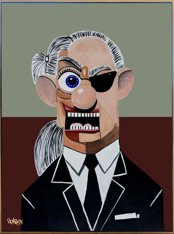 ‘Karl’ by Henrix, honoring fashion icon Karl Lagerfeld with bold colors, sharp contrasts, and future expressionist style.