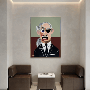 ‘Karl’ by Henrix, honoring fashion icon Karl Lagerfeld with bold colors, sharp contrasts, and future expressionist style.