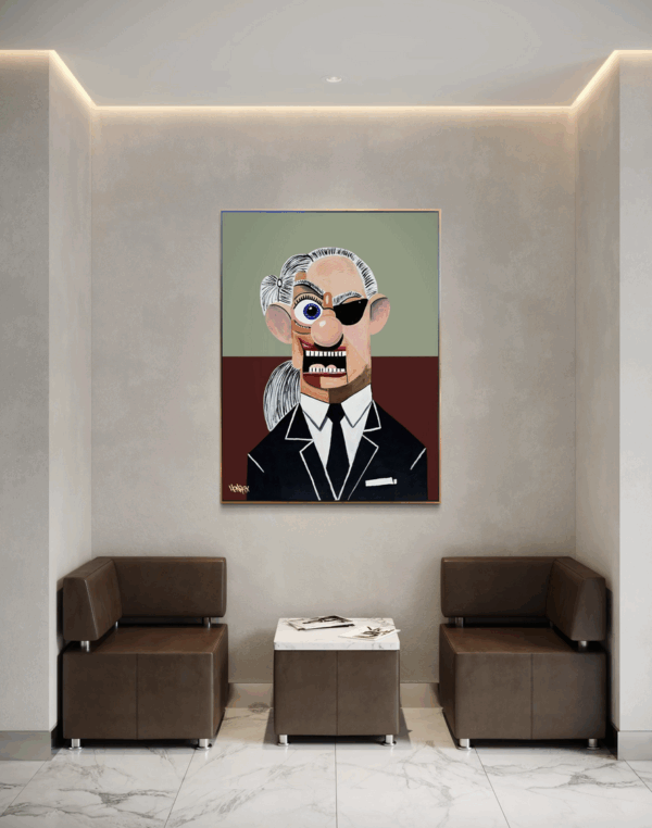 ‘Karl’ by Henrix, honoring fashion icon Karl Lagerfeld with bold colors, sharp contrasts, and future expressionist style.
