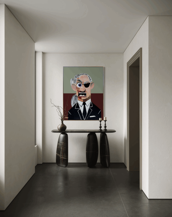 ‘Karl’ by Henrix, honoring fashion icon Karl Lagerfeld with bold colors, sharp contrasts, and future expressionist style.