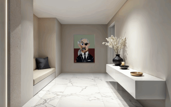 ‘Karl’ by Henrix, honoring fashion icon Karl Lagerfeld with bold colors, sharp contrasts, and future expressionist style.