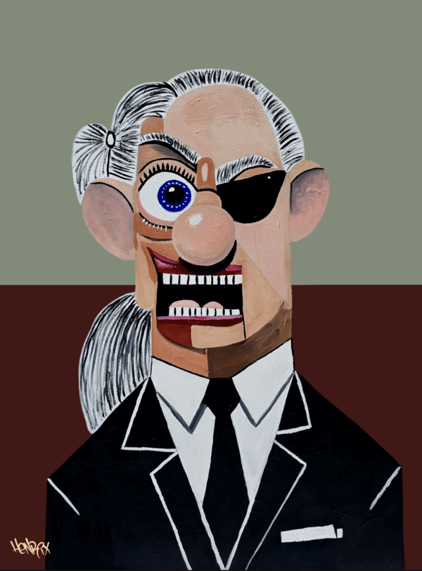 ‘Karl’ by Henrix, honoring fashion icon Karl Lagerfeld with bold colors, sharp contrasts, and future expressionist style.