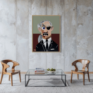 ‘Karl’ by Henrix, honoring fashion icon Karl Lagerfeld with bold colors, sharp contrasts, and future expressionist style.