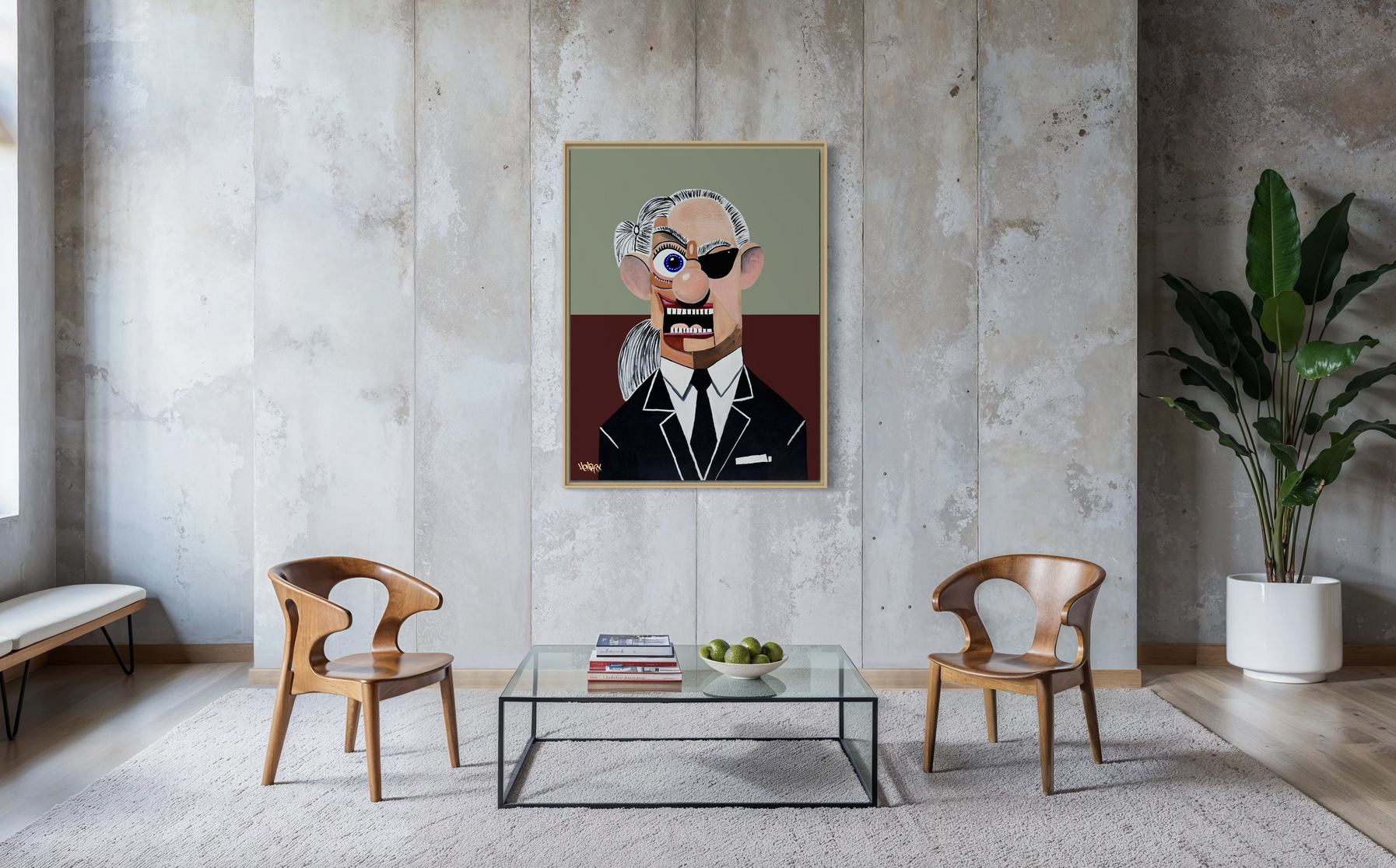 ‘Karl’ by Henrix, honoring fashion icon Karl Lagerfeld with bold colors, sharp contrasts, and future expressionist style.