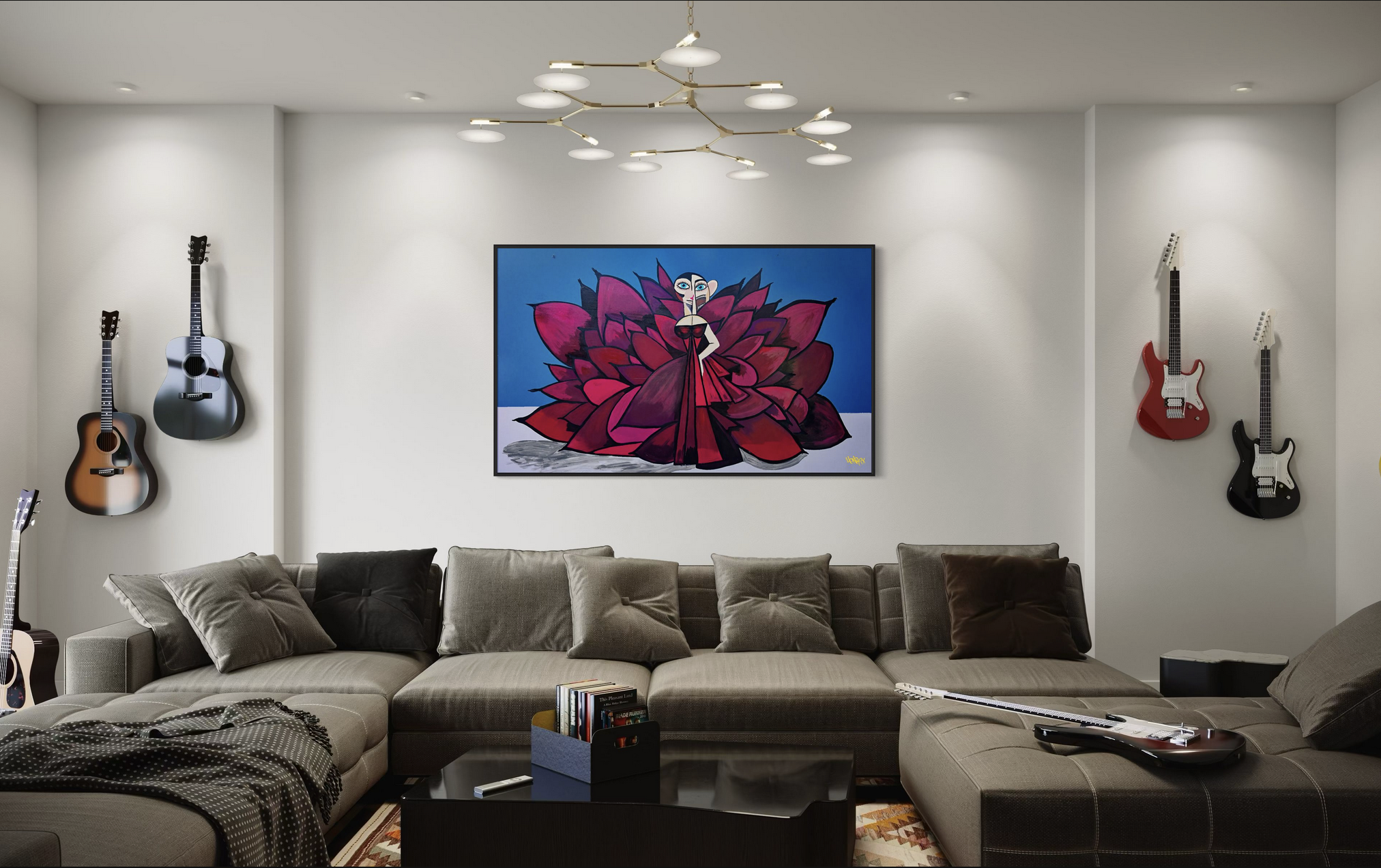 "Cardi" canvas art print by Henrix. Inspired by Cardi B's Met Gala look, this piece captures red carpet glam with a fierce dress and abstract detailing.