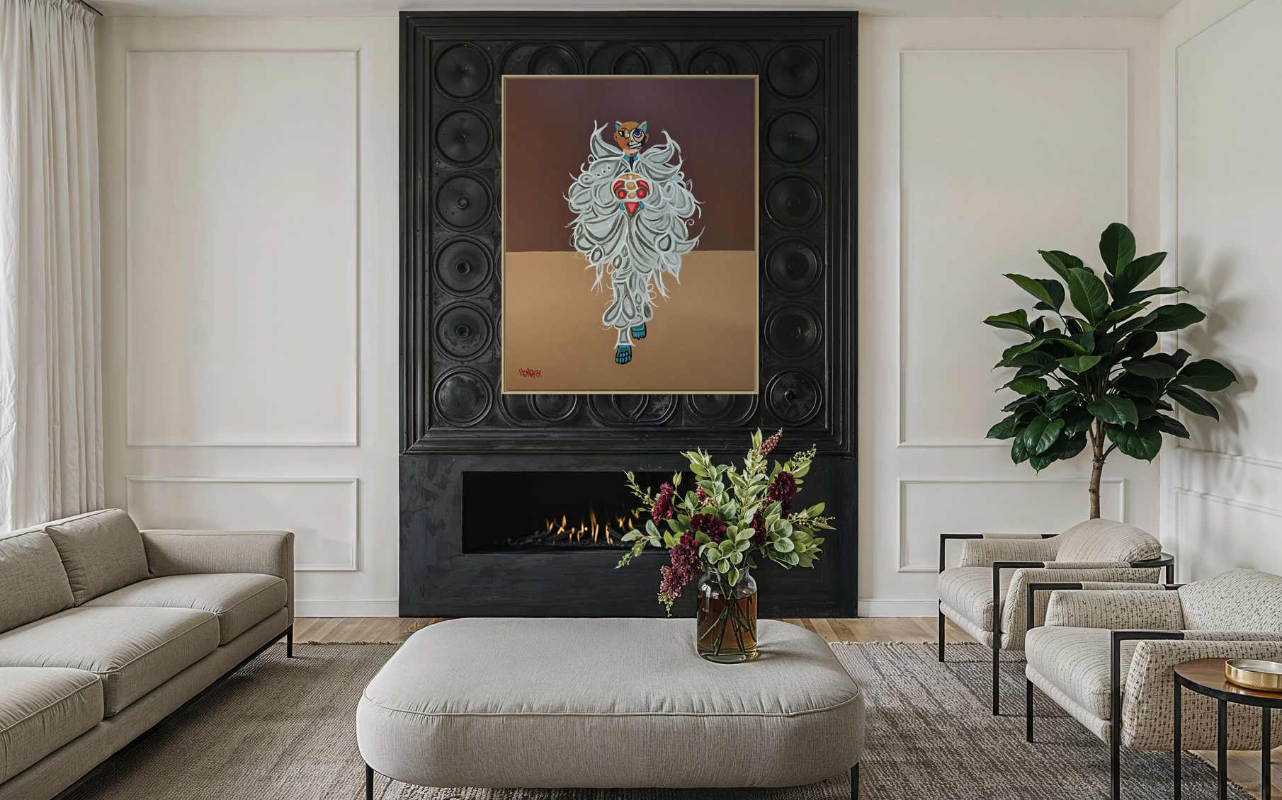 Artwork by Henrix featuring feathered patterns and layered textures, channeling JLo’s 2024 Met Gala style