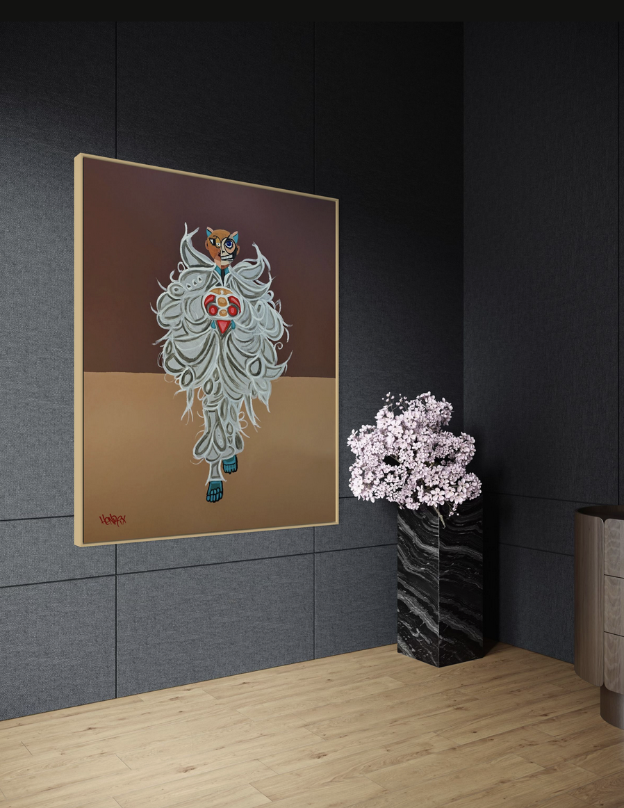 Artwork by Henrix featuring feathered patterns and layered textures, channeling JLo’s 2024 Met Gala style