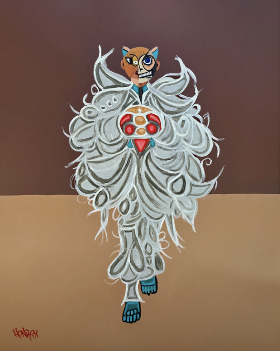 Artwork by Henrix featuring feathered patterns and layered textures, channeling JLo’s 2024 Met Gala style