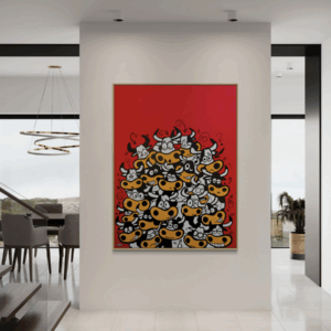 Bullish canvas print Henrix cartoon bulls red background pop artwork