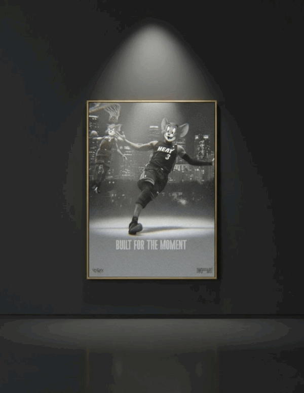 Canvas art print by Henrix showing Tom in a Miami Heat uniform on the basketball court.
