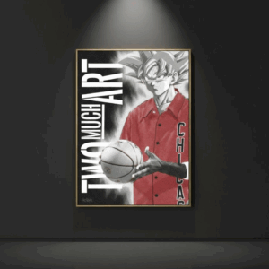 Artwork by Henrix showing Goku holding a basketball, wearing a red Chicago jersey