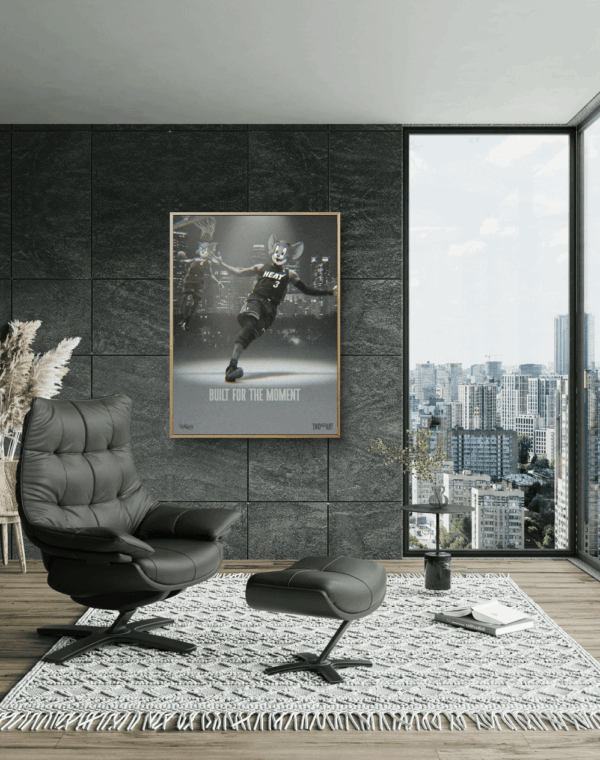 Canvas art print by Henrix showing Tom in a Miami Heat uniform on the basketball court.