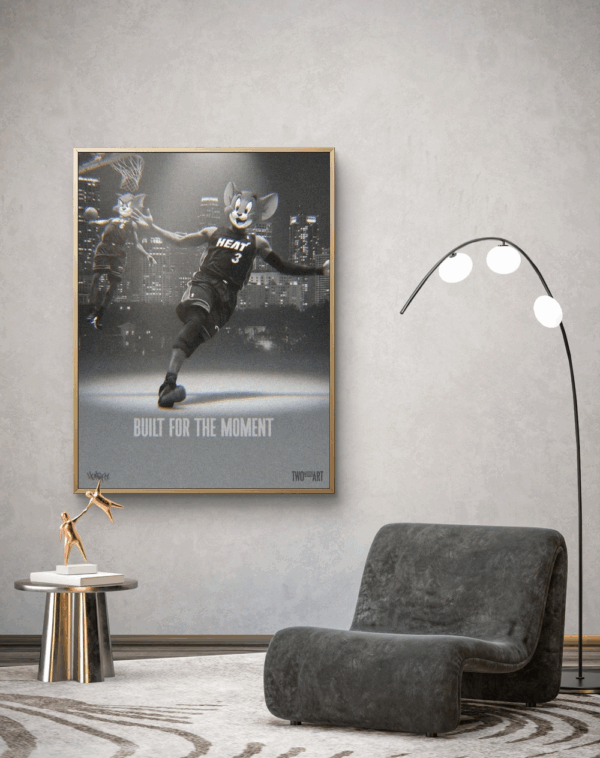 Canvas art print by Henrix showing Tom in a Miami Heat uniform on the basketball court.