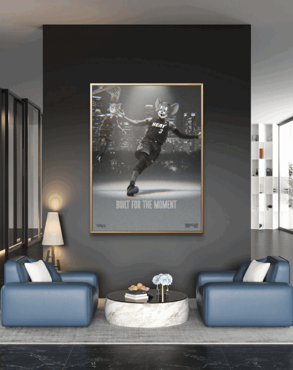 Canvas art print by Henrix showing Tom in a Miami Heat uniform on the basketball court.
