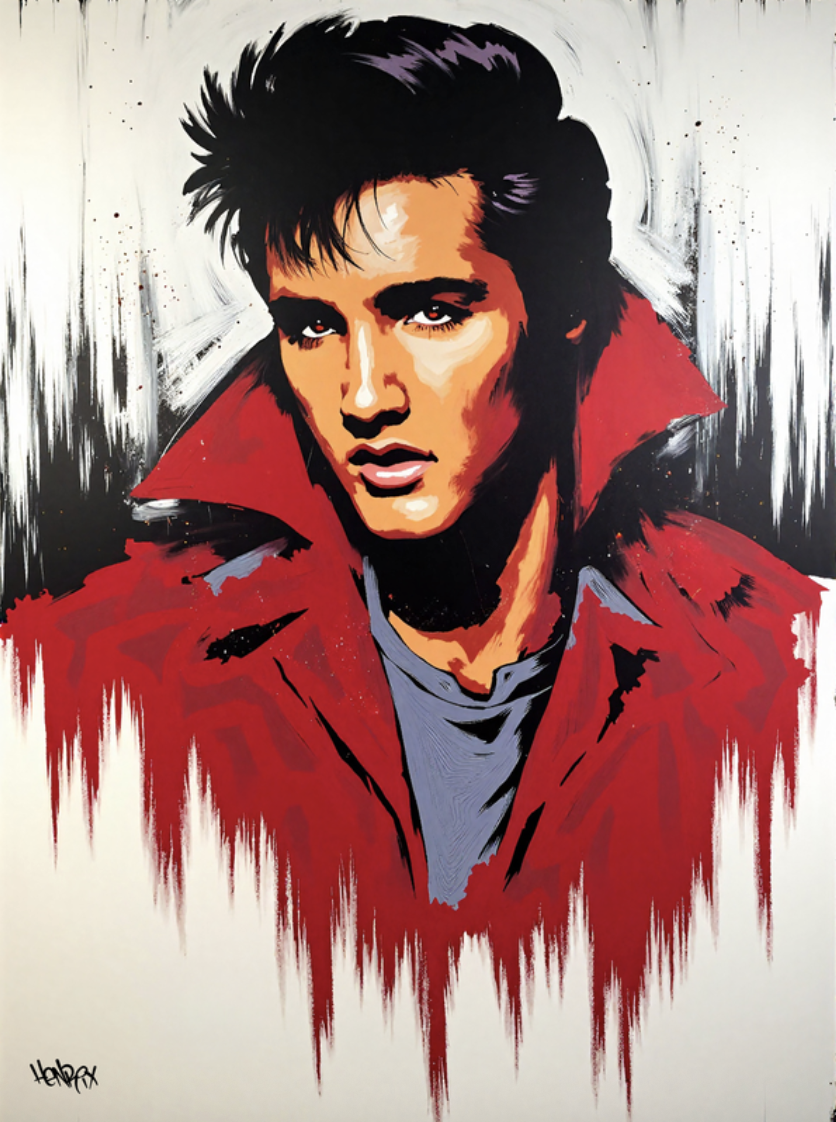Elvis canvas print by Henrix – full artwork view with size reference