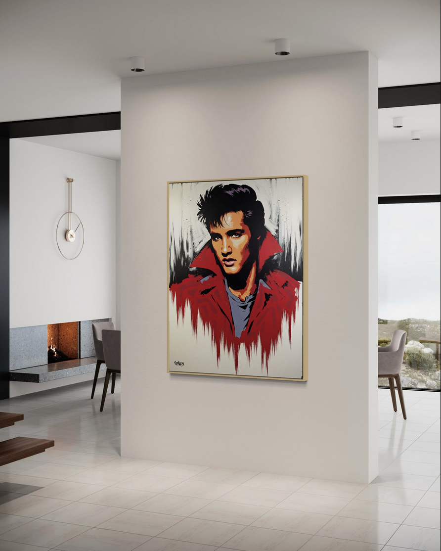 Elvis canvas print by Henrix – displayed in modern living room setting