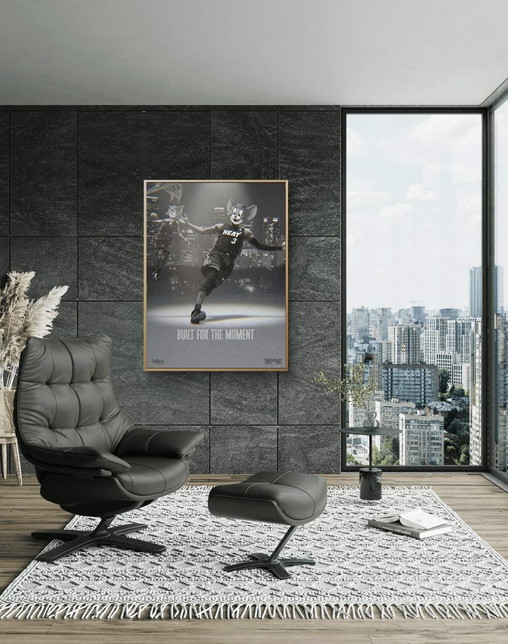 Canvas art print by Henrix showing Tom in a Miami Heat uniform on the basketball court.