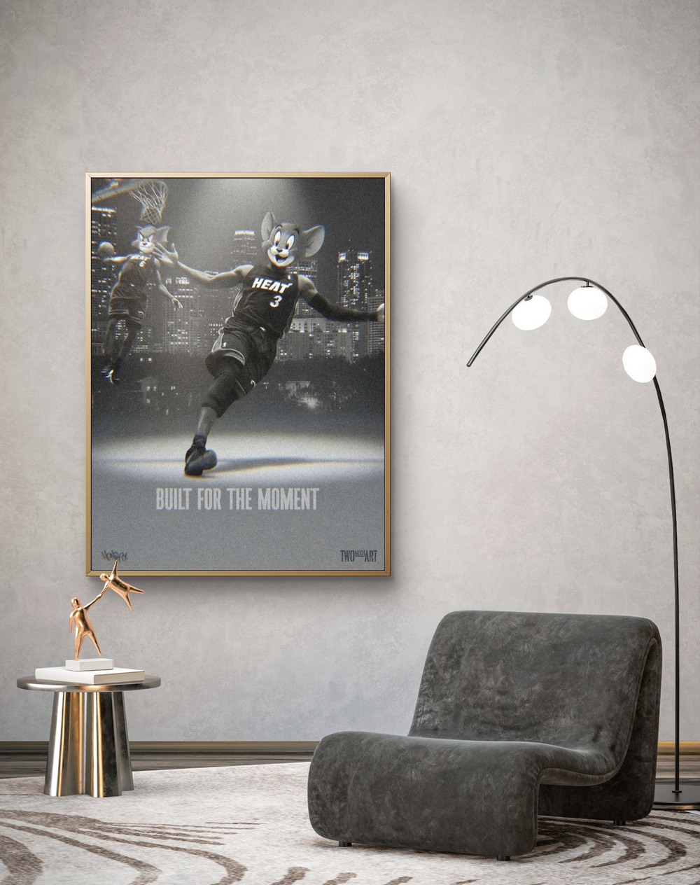 Canvas art print by Henrix showing Tom in a Miami Heat uniform on the basketball court.