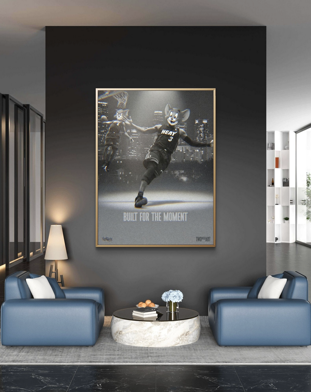 Canvas art print by Henrix showing Tom in a Miami Heat uniform on the basketball court.