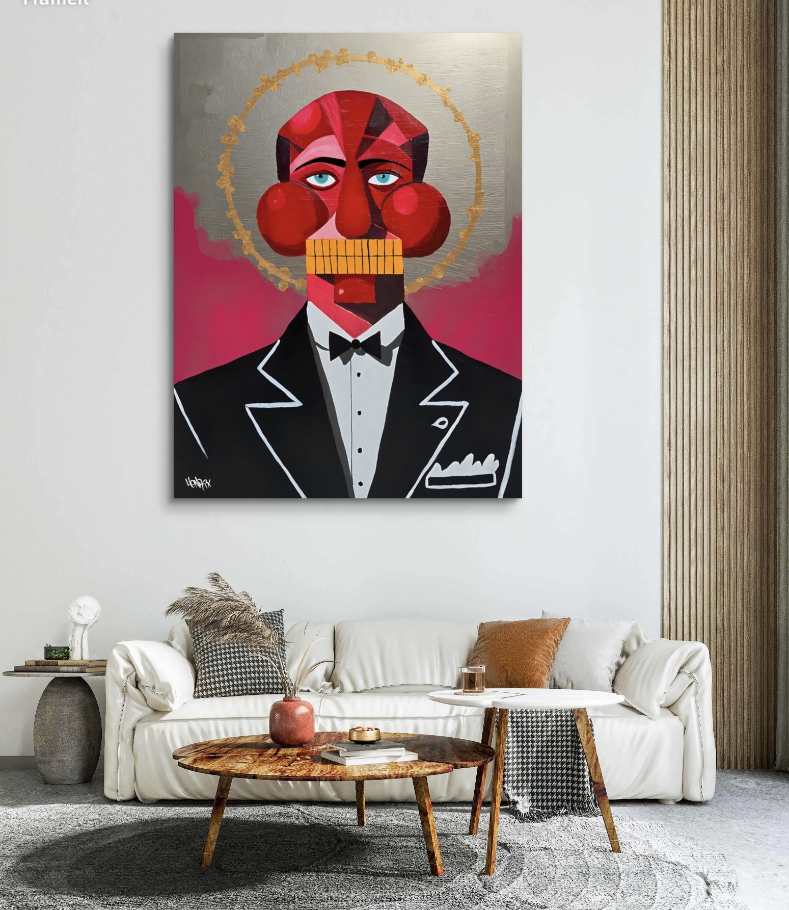 Garcon canvas print by Henrix – styled on wall in contemporary interior