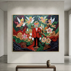 Cyrix by Henrix features a bold red cyclops figure surrounded by angels and floral elements.