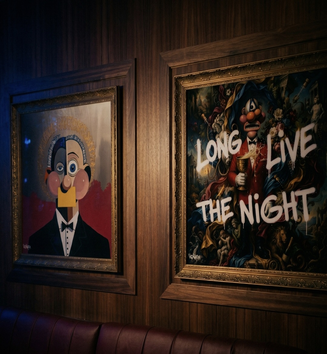 Long Live The Night canvas print by Henrix in contemporary entertainment space interior