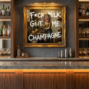 Give Me Champagne canvas print by Henrix featuring Czarine displayed in modern home bar setting
