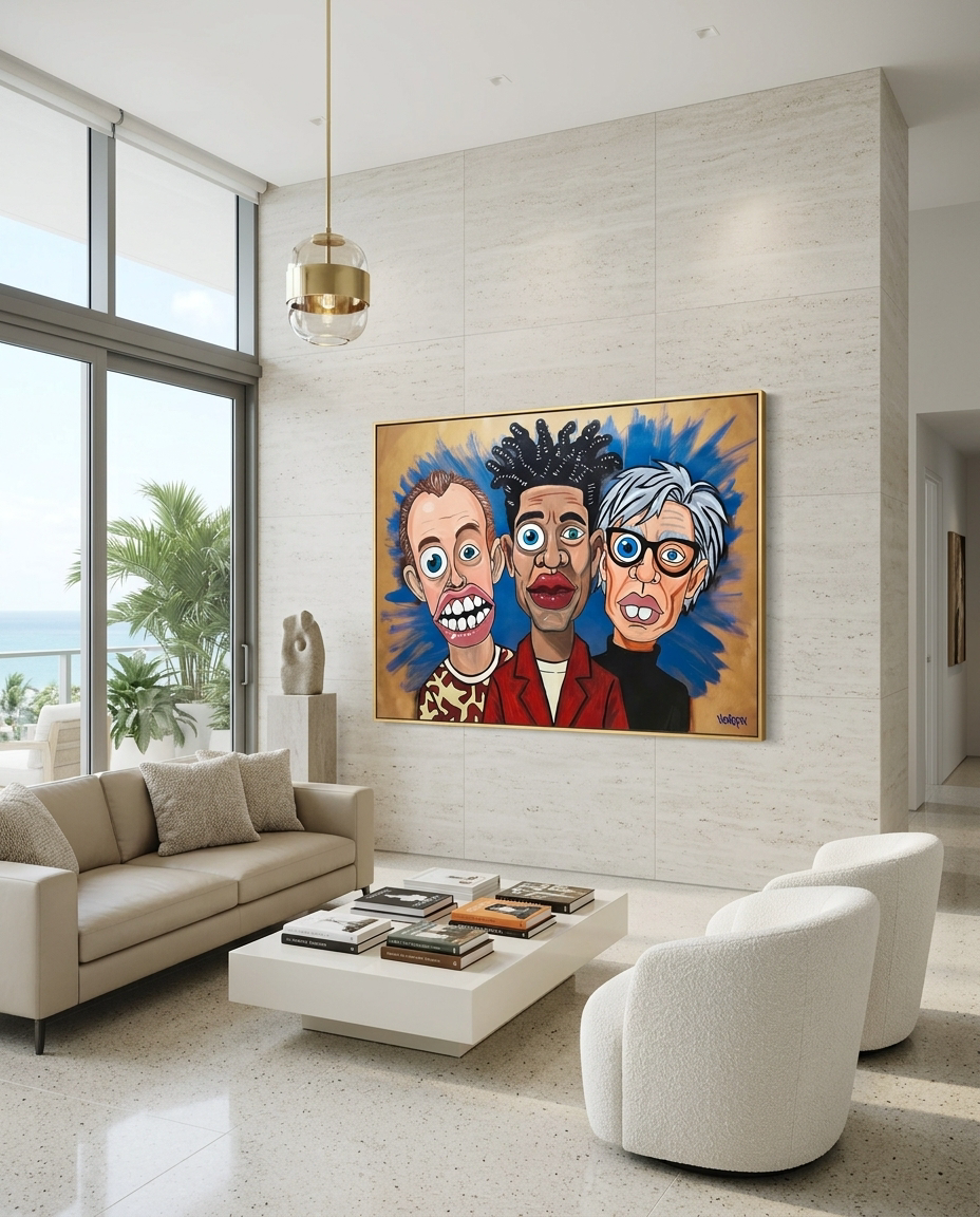 1985 Basquiat Warhol Haring canvas print by Henrix – close-up expressive portrait detail