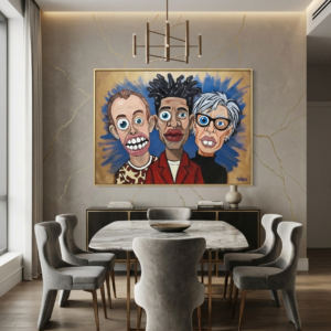 1985 Basquiat Warhol Haring canvas print by Henrix – full artwork view bold pop art composition