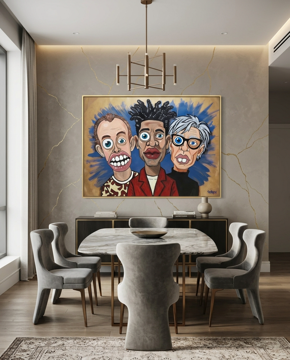 1985 Basquiat Warhol Haring canvas print by Henrix – full artwork view bold pop art composition