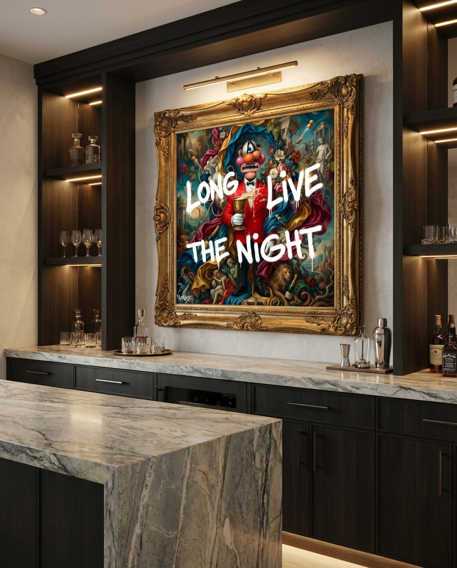 Long Live The Night canvas print by Henrix featuring Cyrix displayed in luxury lounge setting