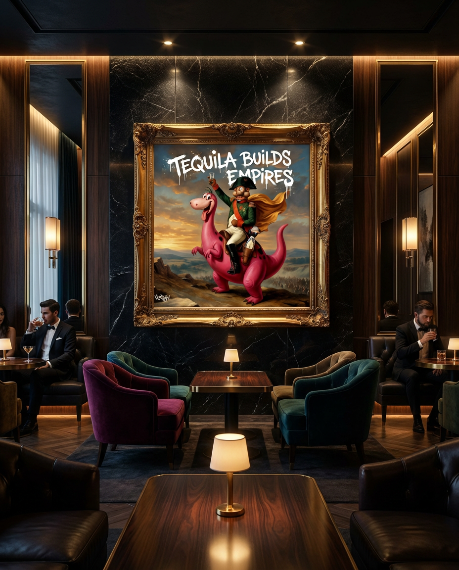 Tequila Builds Empires canvas print by Henrix – luxury nightclub style interior with Ursi artwork as focal point