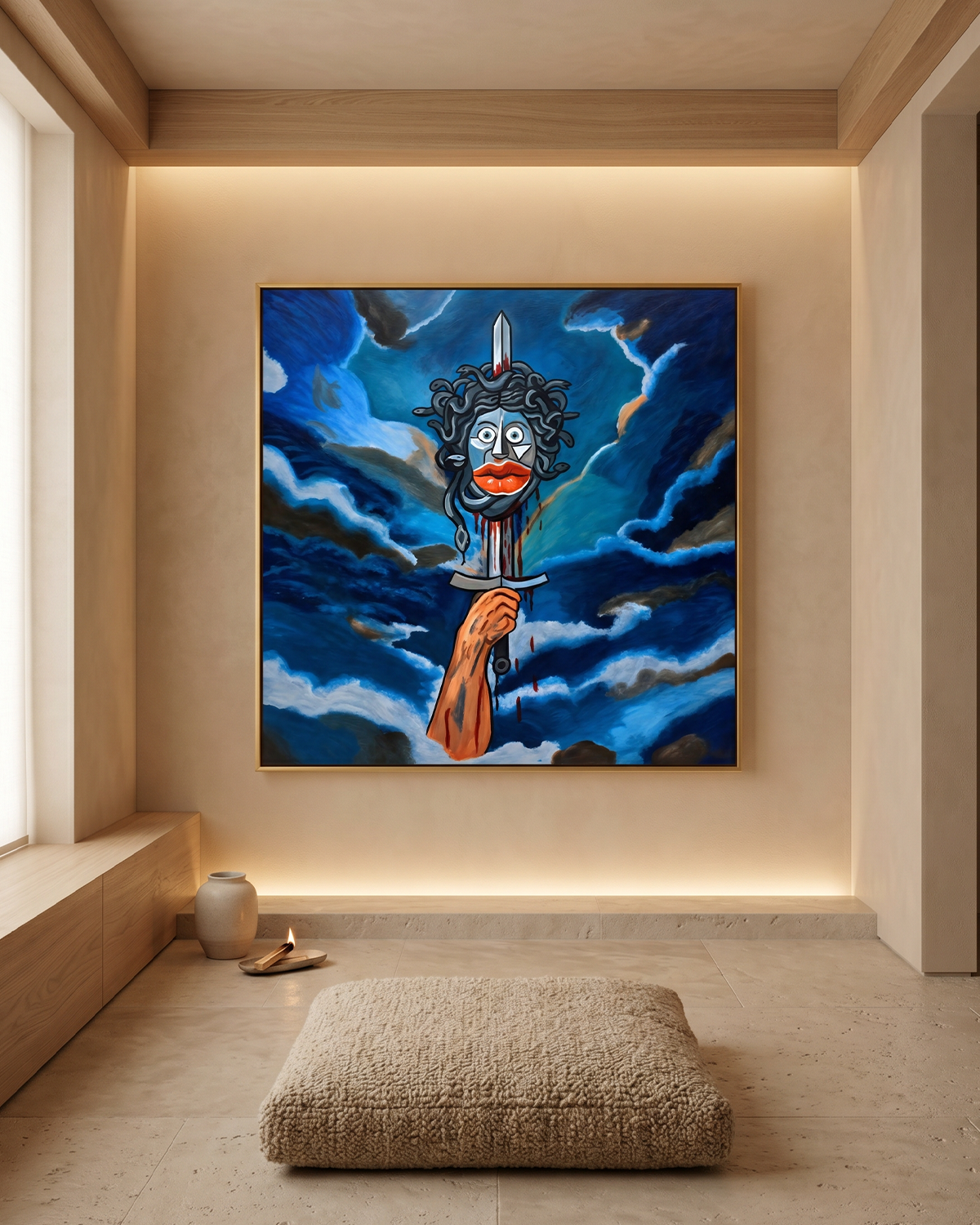 The Curse of Czarine Canvas Print displayed in a minimalist contemporary meditation room