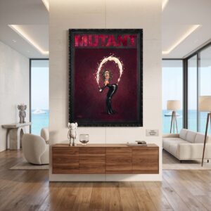 Break the Internet original painting by Henrix in its included black frame in a modern gallery residence